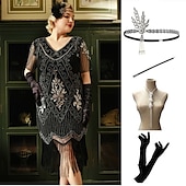 olcso Öltözetek-A nagy Gatsby Déli Flapper ruha Ruhák Felszerelések A nagy Gatsby Flitter Rojt Flitter Rojt V-alakú Női Álarcos mulatság Diákbál Buli és este Lánybúcsú Felnőttek Ruha Kesztyűk Nyakláncok Minden évszak