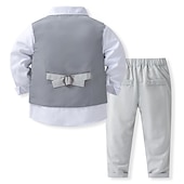 voordelige Jongens formeel pak-4-delig Peuter Jongens Shirt &amp; broek Kleding Effen Kleur Lange mouw Katoen Set School Modieus Aanbiddelijk Lente Herfst 3-7 jaar blauw Grijs Licht Blauw