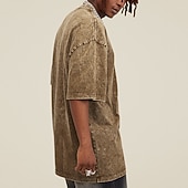 baratos Camisetas masculinas casuais-Homens Camisa 100% algodão com lavagem ácida camisa grande Manga Curta Gola Redonda Primavera Verão Tecido Moda Designer Casual Desportos e Ar livre Diário Streetwear Preto Verde Café Top Tee para
