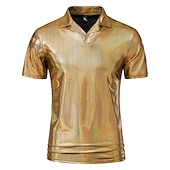 preiswerte Klassisches Poloshirt für Herren-Herren Poloshirt Golfhemd Klub Kubanisches Halsband Kargen Kurzarm Brautkleider schlicht Wellen Neuheit Knopf vorne Regular Fit Silber Schwarz Gold Poloshirt