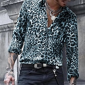 preiswerte Tiermuster Druck-Herren Leopard Hemd Knopfhemd Langarm Designer Atmungsaktiv Komfortabel Täglich Wochenende Frühling &amp; Herbst Umlegekragen Button-Down Hellrosa Blau Braun Grün Grau