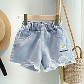 זול מכנסיים וחצאיות-ילדים בנות שורטים צבע אחיד פעיל חלול חיצוני בָּחוּץ כותנה 3-7 שנים קיץ שחור לבן צהוב