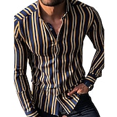 cheap Men&#039;s Button Up Shirts-Men&#039;s Shirt Summer Shirt Casual Shirt Button Up Shirt Striped Shirts White Yellow Long Sleeve Striped Turndown Vacation Street Clothing Apparel Cotton Cotton Blend Fashion Leisure Comfortable