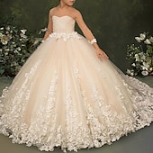 baratos Vestidos para Menina das Flores de Casamento-Vestido de Menina Flor Princesa Saia Longa  Escova Primeiro Comunhão Meninas Vestido de Formatura Fofo Chifon com Apliques Mini Noiva Tamanhos 3-16 anos dress to impress