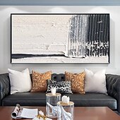 cheap Abstract Paintings-Oil Painting Handmade Hand Painted Wall Art  Black-White Abstract Canvas Painting Home Decoration Decor Stretched Frame Ready to Hang