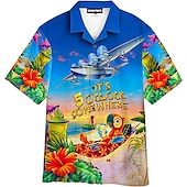 billiga Mat och Dryck-Herr Kokosnötsträd Bokstav Dryck Skjorta Hawaii skjorta Aloha skjorta Kort ärm Skjorta Nedvikt Tropisk Mode Hawaiisk Utomhus Gata Ledigt Vit Marinblå Marinblå 3D-tryck S M L