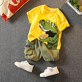 halpa Setit-2 osainen Taapero Poikien T-paita ja shortsit Asu Dinosaurus Lyhythihainen Puuvilla Aseta ulko- Muoti Päivittäin Kesä Kevät 3-7 vuotta Valkoinen Keltainen