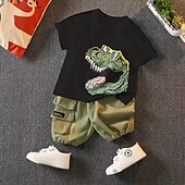 halpa Setit-2 osainen Taapero Poikien T-paita ja shortsit Asu Dinosaurus Lyhythihainen Puuvilla Aseta ulko- Muoti Päivittäin Kesä Kevät 3-7 vuotta Valkoinen Keltainen