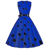 tanie stroje-damska linia a rockabilly sukienka groszki sukienka rozkloszowana sukienka rozkloszowana z zestawem akcesoriów lata 50. 60. retro vintage z opaską na głowę szyfon szalik kolczyki okulary kocie