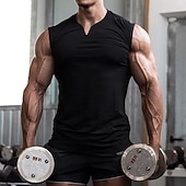 Недорогие Спортивные майки-Муж. Безрукавка Майки Без рукавов V-образный вырез Лето Полотняное плетение Мода Мышцы Тренировка Отпуск спорт Повседневные Черный Белый Винный Футболка для мужчин