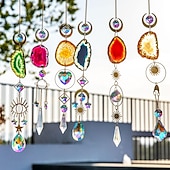 economico Acchiappasogni-fetta di agata geode cristallo sun catcher, creatore di arcobaleno, prisma finestra di cristallo appeso, strega suncatcher windchime wall decor, boho home decor