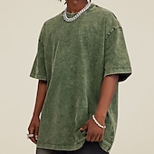 baratos Camisetas masculinas casuais-Homens Camisa 100% algodão com lavagem ácida camisa grande Manga Curta Gola Redonda Primavera Verão Tecido Moda Designer Casual Desportos e Ar livre Diário Streetwear Preto Verde Café Top Tee para