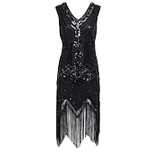 economico Abiti degli anni '20-Set Anni Ruggenti Anni 1920 Lunghezza al ginocchio Abito Flapper Abito da cocktail Set di accessori con accessori Taglie Forti Normale Senza maniche Il grande Gatsby Invitato al matrimonio Paillettes