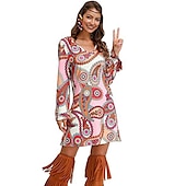 cheap Dresses-Retro Vintage 1970s Disco Dress Flare Cuff Sleeve Hippie Printing Women&#039;s Masquerade Party &amp; Evening Pride Parade Pride Month Adults&#039; Dress