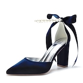cheap Formal-Elegant Green Satin Ankle Strap Heels – Pointed Toe, Pearl Bow Detail, Block Heel Pumps for Women – Perfect for Weddings &amp; Parties
