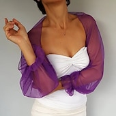 voordelige bruiloft gast wraps-Mesh Bolero Lange Puff Rimpelingen Mouw Doorzichtige Cover Up Shrug Tulle Bolero Bruids Organza Bruiloft Gast Mode Dames Wrap Zonbescherming All-Match Lente  Zomer jurk om indruk te maken