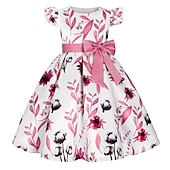 levne Párty šaty-Děti Dívčí Šaty Šaty na párty Květiny Krátký rukáv Výkon Křtinové šaty Kravatový uzel Princeznovské Polyester Midi Šaty na párty Léto Jaro 3-10 let Bordó Více barev Barva modrá