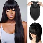cheap Bangs-14 Hair Topper with Bangs Top Hairpieces Clip in Hair Extensions Straight Wiglet for Women with Thinning Hair