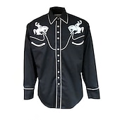 voordelige westernhemden voor heren-Voor heren Grafische prints Cowboy Overhemd Westers overhemd Cowboyshirt Lange mouw Sport Modieus Streetwear Buiten Dagelijks Herfst winter Strijkijzer Afdrukken Button-omlaag Zwart Rood blauw Groen