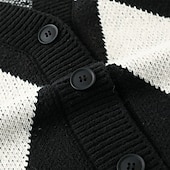 preiswerte Herren Strickjacke-Herren Pullunder Strickjacke Gerippt Stricken Taste Strick Geometrisch V Ausschnitt Moderne zeitgenössische Freizeitskleidung Ausgehen Bekleidung Ärmellos Herbst Winter Schwarz Blau M L XL