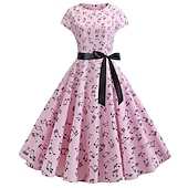 abordables Vestidos-Retro Antiguo 1950s vestido de vacaciones Vestido Flapper Vestido swing Notas musicales Mujer Mascarada Casual Diario Despedida de Soltera Adulto Vestido Vestidos de fiesta