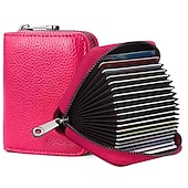 cheap Card Holders &amp; Cases-RFID 20 Card Slots Credit Card Holder Genuine Leather Small Card Case for Women or Men Accordion Wallet with Zipper