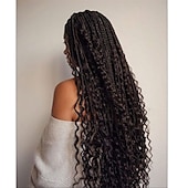 cheap Crochet Hair-Crochet Box Braids Curly Ends 144 Strands 22 Inch Bohomian Crochet Braids Box Braids 3X Goddess Box Braids Crochet Hair Synthetic Crochet Braids Hair Extensions