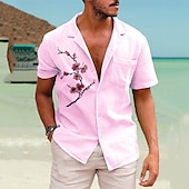 economico Vacanza-Per uomo Camicia Camicia in lino e cotone Camicia in cotone bianco Camicia estiva Maglietta informale Camicia da spiaggia Pop art Strada Hawaiano Bianco Viola Maniche corte Collo ripiegabile Estate
