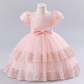 abordables Robes à Fleurs pour Filles-robe de soirée pour filles en bas âge robe de soirée florale robe midi performance maille col rond manches courtes robe active 3-7 ans vin d&#039;été