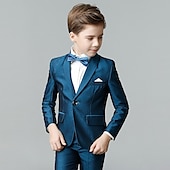 cheap Sets-4 Pieces Ring Bearer Suit Boys Kids Suit &amp; Blazer Shirt &amp; Pants Outdoor Casual Fashion Basic Solid Color Blue Cotton