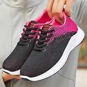 abordables Baskets femme-Chaussures de course respirantes en tricot pour femmes – baskets légères à lacets pour la marche, la salle de sport et les sports décontractés