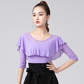 economico Top e Set-Balli latino-americani Abbigliamento sportivo Calzamaglia / Pigiama intero Con balze Con ruche Colore Puro Per donna Prestazioni Addestramento Mezza manica Alto Misto cotone