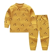 billiga Pyjamas-Barn Pojkar 2 delar T-shirt och byxa Långärmad Uggla A01 A02 Djur Tecknat Crewneck Sommar Vår Grundläggande Hem 3-7 år