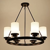 cheap Chandeliers-Modern Farmhouse Chandelier Wagon Wheel Chandelier for Dining Room 3/6/8-Light with Frosted Glass Rustic Hanging Light Fixture
