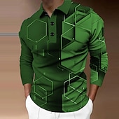 economico Polo geometrica da uomo-Per uomo Geometrico Polo Maglia da golf Manica Lunga Magliette polo Camicie con Colletto Casual Abbigliamento da vacanza Abbigliamento Formale Abbigliamento da festa Bottoni Stampa 3D Giallo Verde