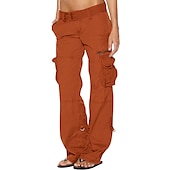 cheap Women&#039;s Cargo Pants-Women&#039;s Normal Cargo Pants Tactical Cargo Pants Trousers Chic &amp; Modern Casual / Sporty Full Length Low Waist Plain Pocket Baggy Comfort Inelastic Sports Weekend Black Pink Wine Dusty Blue Summer
