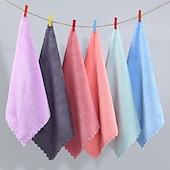 cheap Dish Towel-Coral Velvet Square Towel Kitchen Dishcloth Soft Absorbent Small Handkerchief Plain Color Saliva Towel Baby And Children Hand Towel