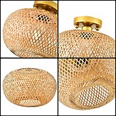 economico Supporti da incasso e semi incasso-plafoniera a led in rattan boho apparecchi di illuminazione a soffitto, plafoniera a semi incasso in rattan con paralume a gabbia intrecciata a mano, plafoniera moderna per corridoio cucina camera da
