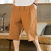 cheap Home-Men&#039;s Shorts Linen Shorts Summer Shorts Beach Shorts Capri Pants Drawstring Elastic Waist Plain Breathable Soft Calf-Length Casual Daily Holiday Linen / Cotton Blend Streetwear Hawaiian Black Blue