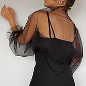voordelige bruiloft gast wraps-Mesh Bolero Lange Puff Rimpelingen Mouw Doorzichtige Cover Up Shrug Tulle Bolero Bruids Organza Bruiloft Gast Mode Dames Wrap Zonbescherming All-Match Lente  Zomer jurk om indruk te maken