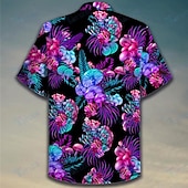 billige Tropiske planter-Herre Sopp Blader Tropiske planter Skjorte Hawaii skjorte Aloha skjorte Kortermet Skjorte cubansk krage Tropisk Mote Gatemote Avslappet Hawaiisk Ferie Lilla S M L