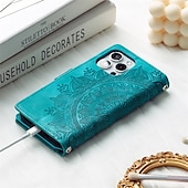 olcso iPhone-tokok-Vintage dombornyomott PU bőr tárca tok iPhone 16e 16 15 Pro Max Plus 14 13 12 11 Pro Max Mini X XR XS Max 8 7 Plus – flip fedél zipzárral kártyahellyel  keresztpánttal