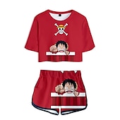 cheap Cartoon &amp; Movie Character Graphic-One Piece Monkey D. Luffy Roronoa Zoro Outfits Shorts Crop Top Anime 3D Graphic For Women&#039;s Adults&#039; 3D Print