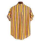 voordelige heren overhemd met knopen-Voor heren Overhemd Zomer overhemd Normaal shirt Overhemd met knopen Gestreepte shirts Geel Blauw Rood Donkerblauw Korte mouw Gestreept Band Kraag Vakantie Straat Afdrukken Kleding 100% katoen