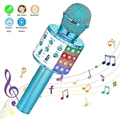 baratos Microfones-Microfone de karaokê infantil microfone de karaokê sem fio com luz led para meninas 3-12 anos brinquedos de presente de natal para crianças