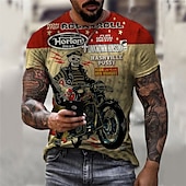 billige Vintage T-skjorter-Herre Grafisk Hodeskaller T skjorte T-skjorter Motorsykkel T-skjorte Kortermet T skjorte 3D-utskrift Crew-hals Skjorte Årgang Mote Designer utendørs Avslappet Daglig Brun Vår sommer Klær S M L XL 2XL