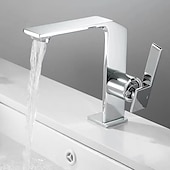 cheap Classical-Waterfall Bathroom Sink Mixer Faucet Brass, Single Handle Basin Taps One Hole Faucets with Hot and Cold Hose, Waterfall Spout Brass Bath Tap Chrome Black Gold Grey