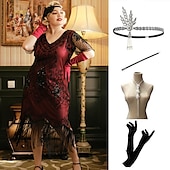 olcso Öltözetek-A nagy Gatsby Déli Flapper ruha Ruhák Felszerelések A nagy Gatsby Flitter Rojt Flitter Rojt V-alakú Női Álarcos mulatság Diákbál Buli és este Lánybúcsú Felnőttek Ruha Kesztyűk Nyakláncok Minden évszak