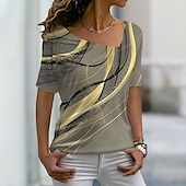 preiswerte Kunst &amp; Design T-Shirt-Damen T Shirt Grafik Basic Kurzarm V Ausschnitt Normale Oberteile Täglich Wochenende Druck Gelb
