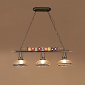abordables Diseño de línea-luces de mesa de billar lámpara de mesa de billar lámpara de casa de campo, loft industrial 3 cabezas accesorios de iluminación de cocina de hierro tapa de olla pantalla de vidrio, decoración de